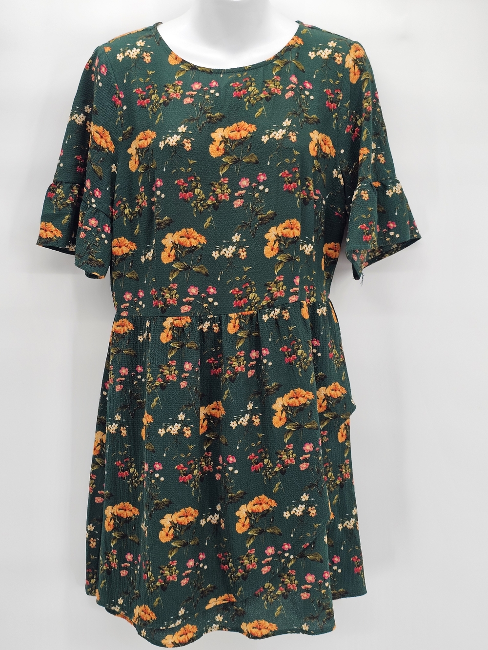 Speechless Green Floral Mini Dress with Yellow & Pink Accents